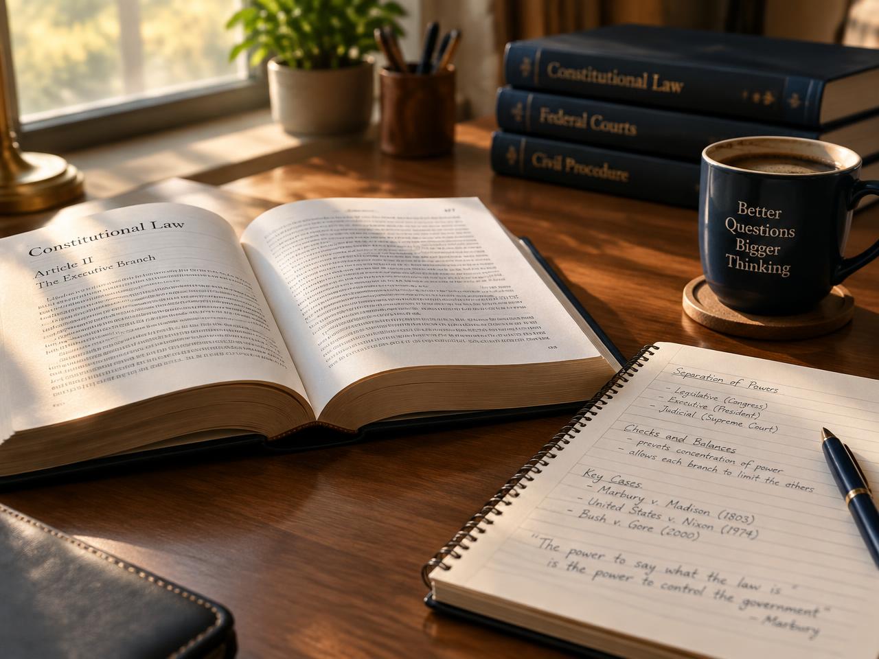 Livro de leis aberto e caderno de anotações